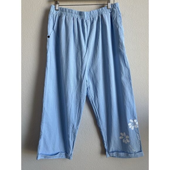 Unbranded Women’s Light Blue‎ Elastic Waist Floral Graphic Pants Size XXL NEW - Picture 5 of 10